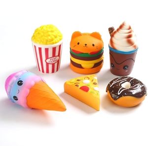 Slow Rising Jumbo Squishes 6 Pieces- Popcorn, Pizza, Donut, Ice Cream, Hamburger